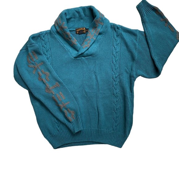Vintage Eddie Bauer Shawl Neck Grandpa Sweater Old Money Cable Knit Fisherman-XL - Picture 4 of 11